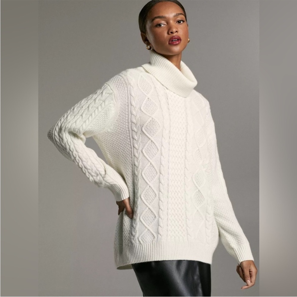 BABATON Erickson Cable Knit Turtleneck Sweater Cream XS
